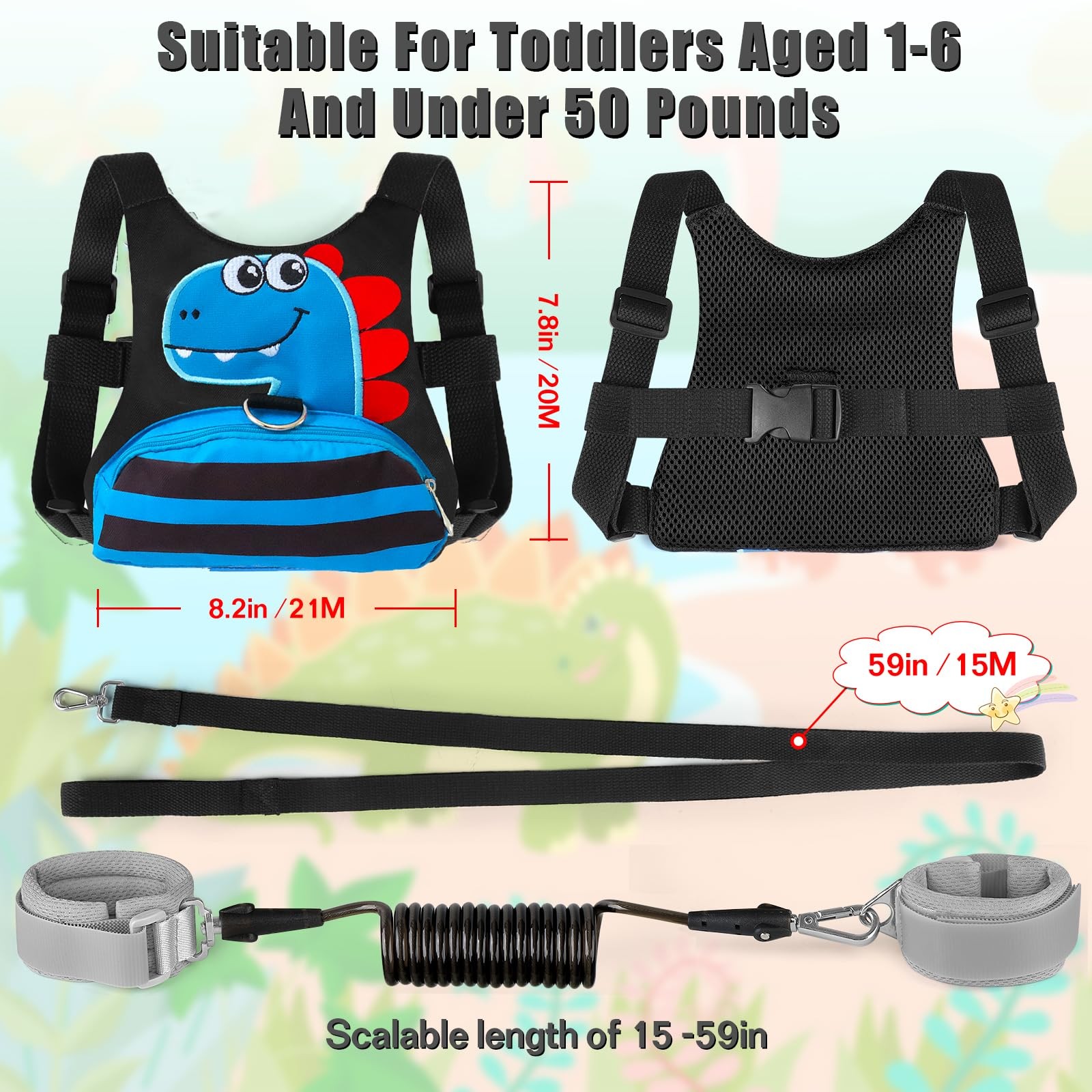 Toddler Leash for Kids-Baby Child Harness with Anti Lost Wrist Link for