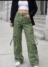 NWT Wild Fable Green Cargo Pants Size 0 Wide Leg Y2K Streetwear MSRP 34