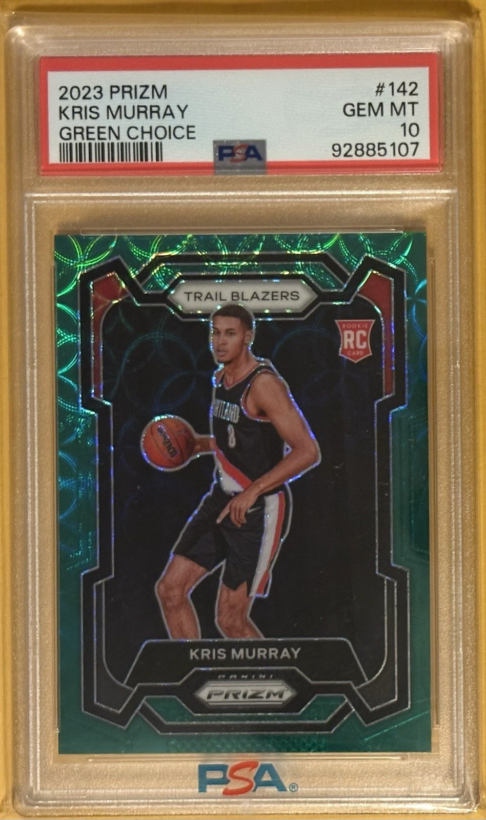 2023-24 Prizm Green Choice #142 Kris Murray Rookie Trail Blazers 03/08  PSA 10