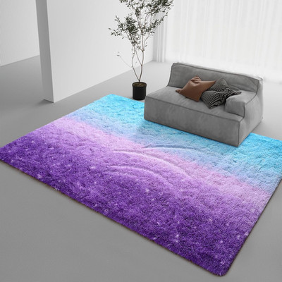 Luxury Fluffy 5x8 Kids Rug - Shaggy Purple & Blue Non-Slip Washable Carpet