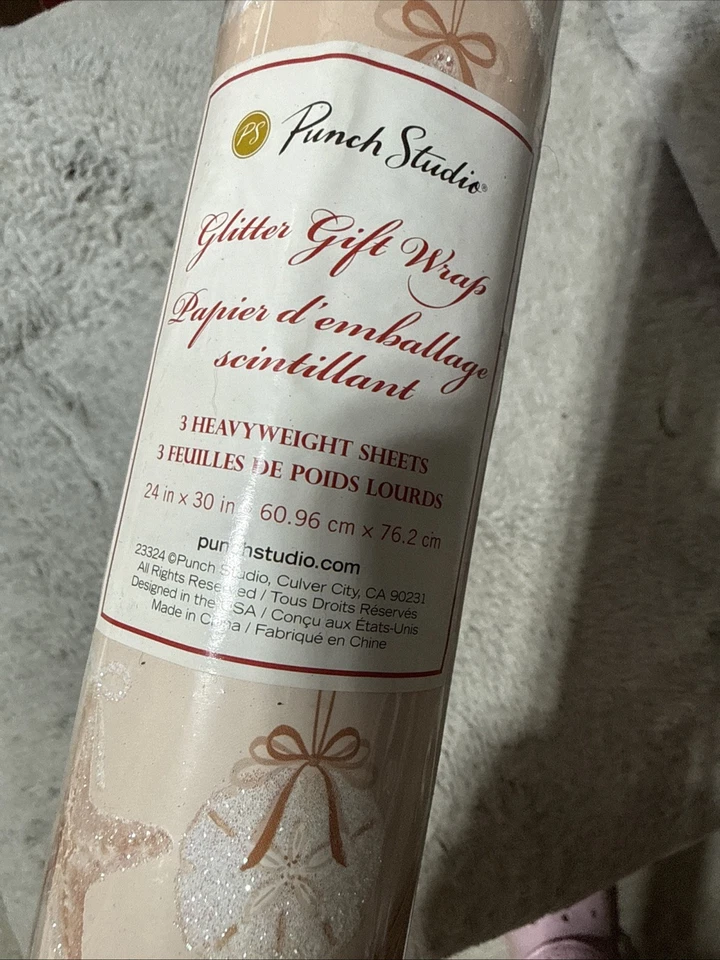 Punch Studio Glitter Christmas Wrapping Paper New Pink Sand Dollar Design NWT - Image 3 of 4