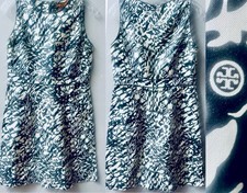 TORY BURCH BLACK IVORY SHETH COTTON SIK BLEND MINI DRESS WOMENS SIZE 8