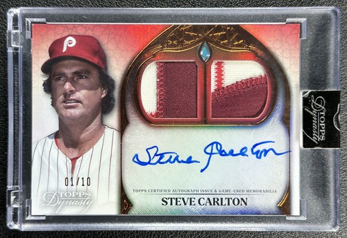 STEVE CARLTON 2025 TOPPS DYNASTY #ADR-SC GAME-USED DUAL PATCH AUTO 1/10 PHILLIES