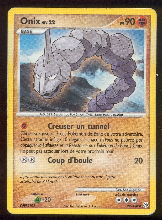 Pokémon n° 92/130 - ONIX niveau 22 - PV90