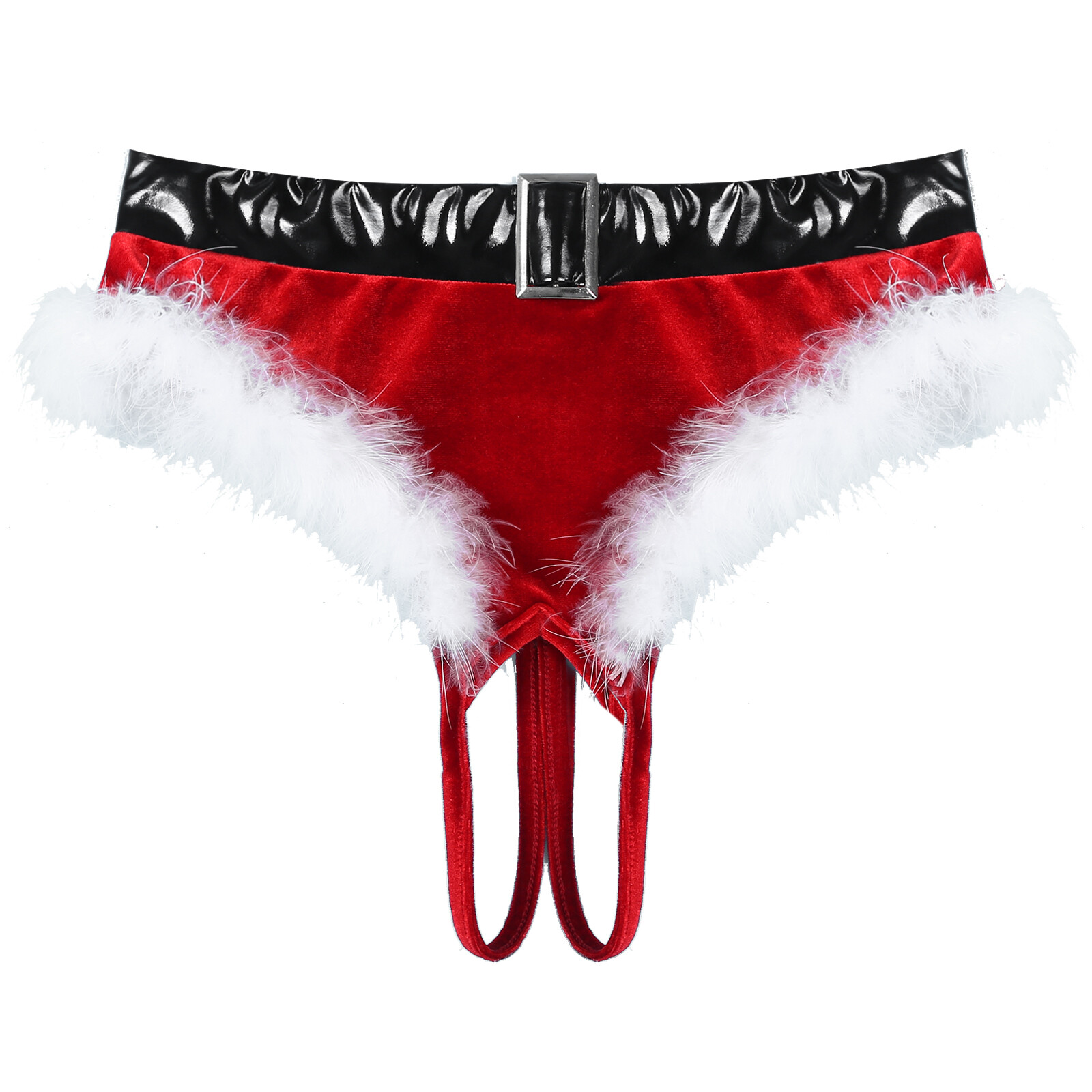 US Womens Red Christmas Santa Briefs Underwear High Cut Thong