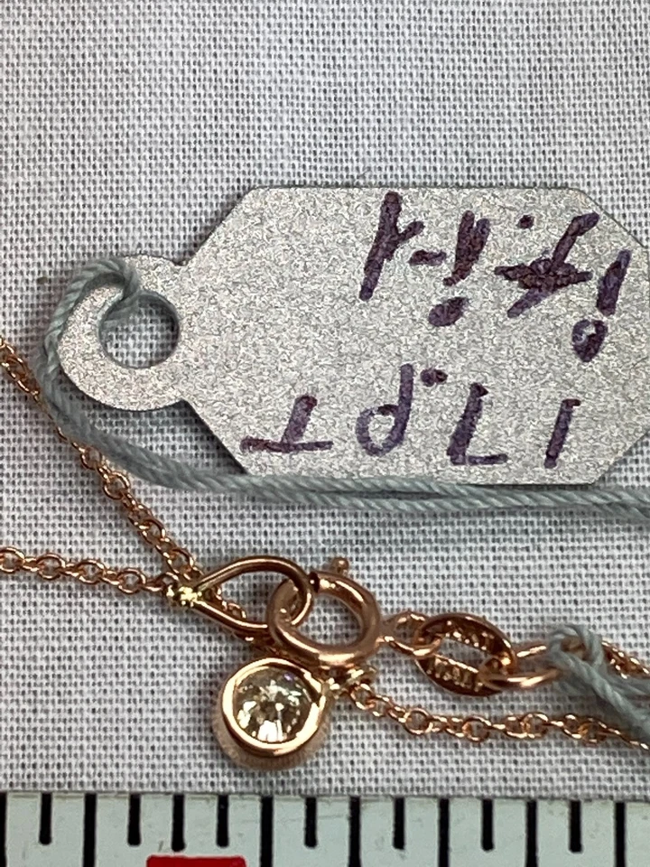 Ожерелье с одним бриллиантом. Натуральный круглый — 17 точек. Цепочка из розового золота 14 карат - 16 дюймов - Изображение 4 из 4