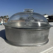 Vintage MCM 1940's Guardian Service Heavy Aluminum Roaster Pan with Glass Lid