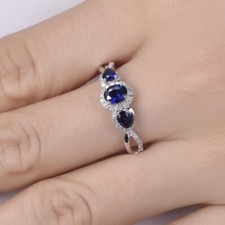 1.50Ct Oval Cut Lab-Created Blue Sapphire Engagement Ring 14K White Gold Plated