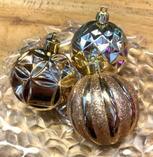 3 Shiny Gold Glitter Textured Ball Shatterproof Christmas Ornaments 2"