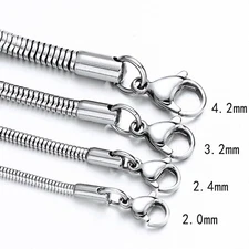 0.9-8mm Stainless Steel Men Women Round Snake Chain Necklace 7-47'' Never Fade
