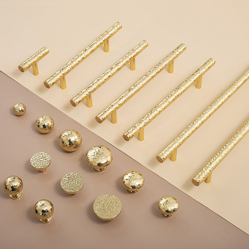 Brass Cabinet Handle for Wardrobe Drawer Pulls Hammered Furniture Knob