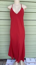 Zara Long Strappy Red Maxi Dress V neck A-line Size M #7524 (READ NOTE)