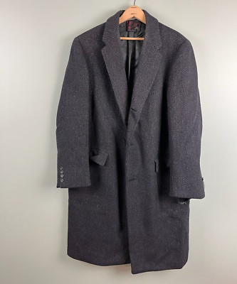 VTG Rogers Peet Scotch Mist Grey Tweed Herringbone Over Coat Union Made Sz 39 XL