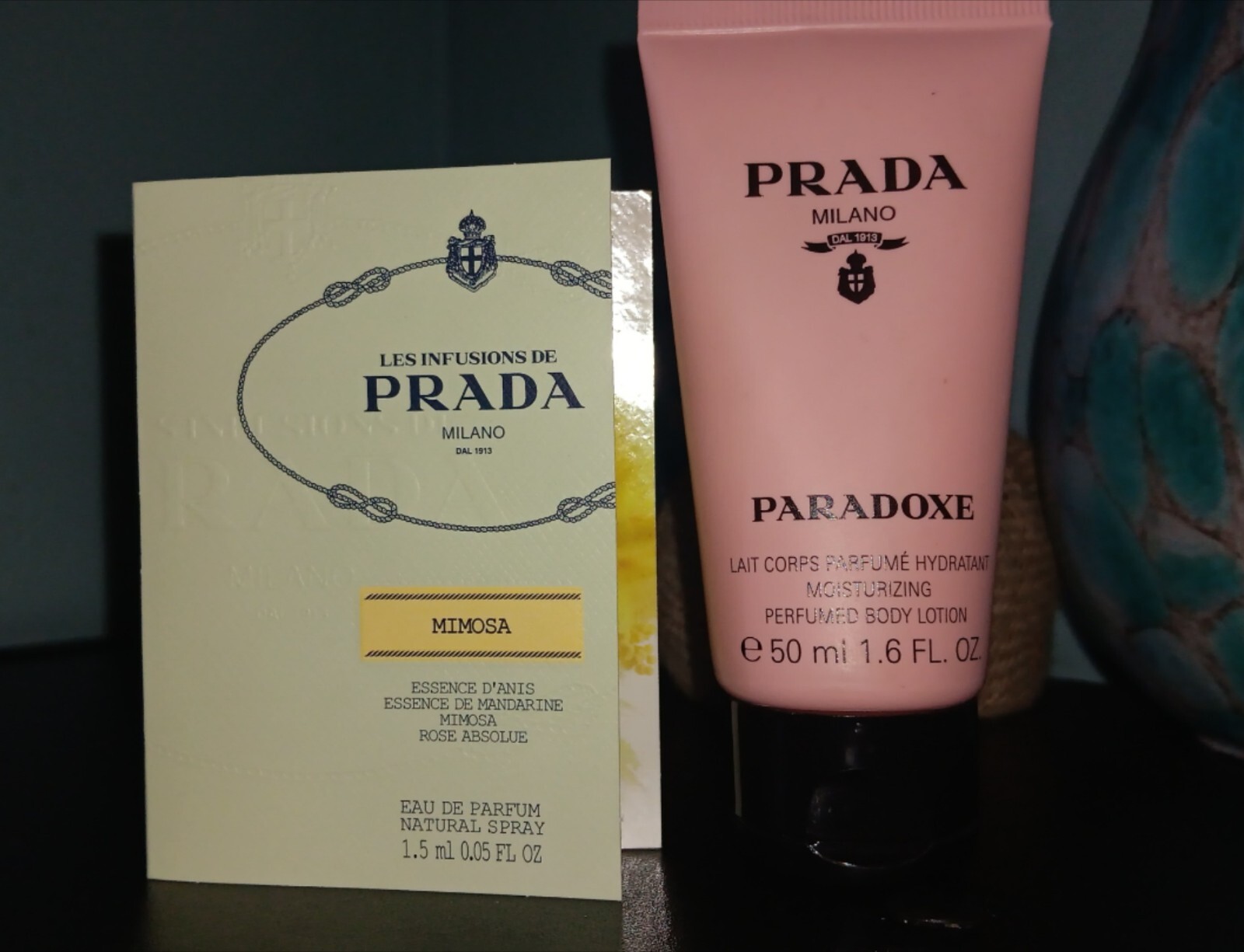 Prada Travel Sized Perfumed Body Lotion & Mimosa Spray Carded Sample
