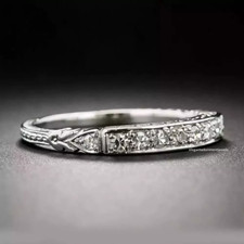 Art Deco Style Round Lab Created Diamond Engagement Band Ring 14k White Gold FN