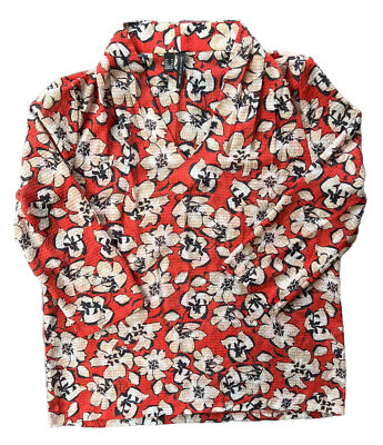 MNG Collection Red/Tan Floral Sheer 3/4 Sleeves V-Neck Top Blouse Size Small