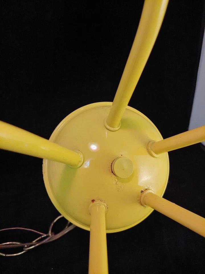"Lámpara de araña de metal vintage - 5 brazos amarilla MCM 18"" lámpara bohemia francesa luz" Foto 2 de 4