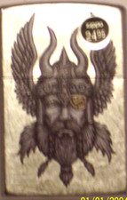 A New USA ZIPPO Windproof Lighter 29871 Viking Warrior Chrome Street Chrome Case