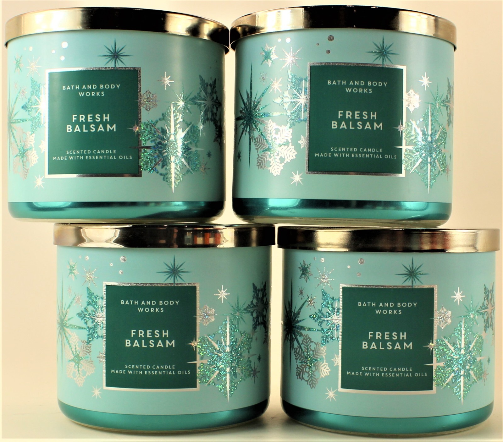 QTY 4 Bath & Body Works White Barn FRESH BALSAM 3 Wick 14.5 Oz