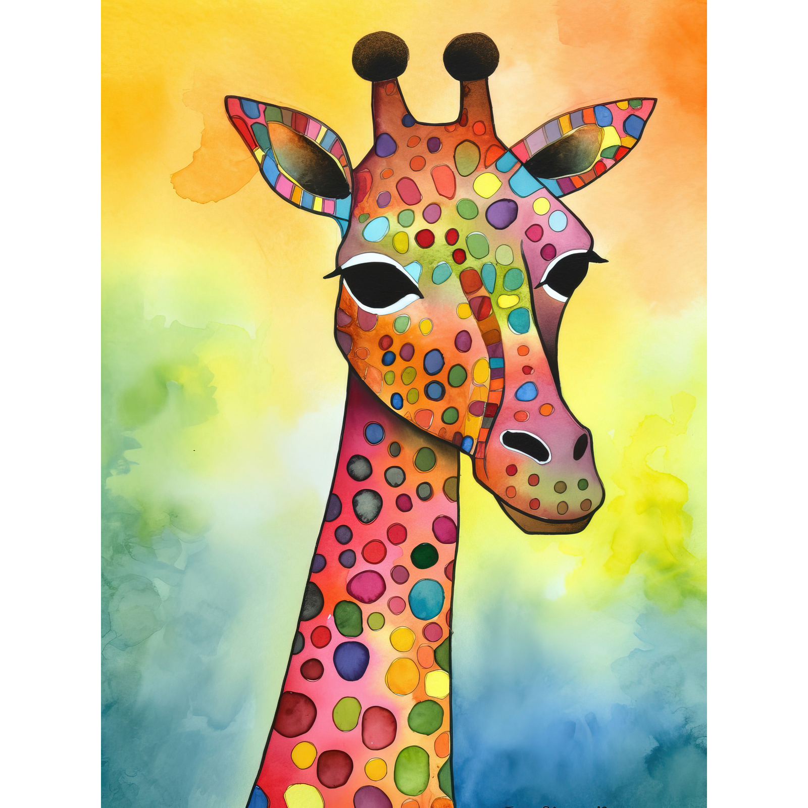 Giraffe Multicolour Pattern Modern Folk Art Huge Wall Art Poster Print Giant