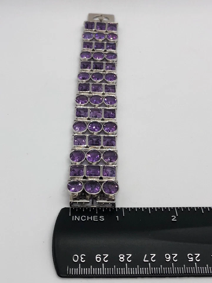NUEVO ÚNICO BRAZALETE AMATISTA MORADA CUARZO BLANCO MACIZO 14k Foto 4 de 4