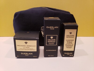 Guerlain ~ Orchidee Imperiale ~ 4 Piece set ~ Beautiful Velour Cosmetic Bag ~NEW