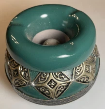 Vintage Moroccan Smokeless Ceramic Ashtray in Green with Brass Trim