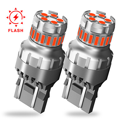 2PCS 7443 7444 7440 LED Red Flash Blinking Brake Stop Tail Parking Lights NEW