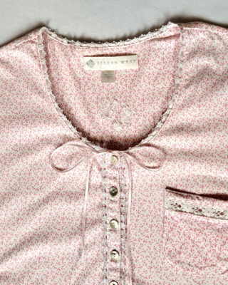 Eileen West Women's Small Cotton Pink White Floral Short Sleeve Knit Sleep Shirt