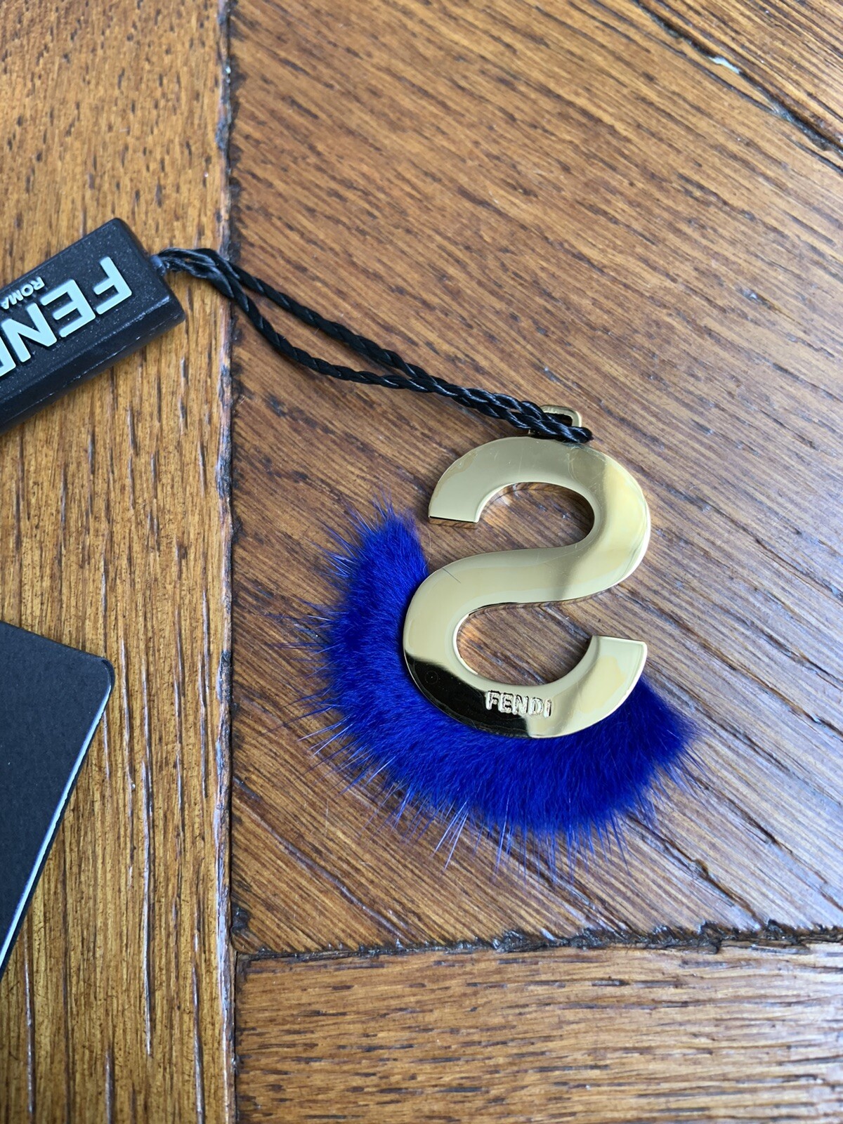 Fendi ABClick Gold Blue S Initial Letter Bag Charm Mink Keyring RRP £220 New