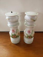 Vintage Porcelain Salt And Pepper Grinder Floral Motif, Made In Japan