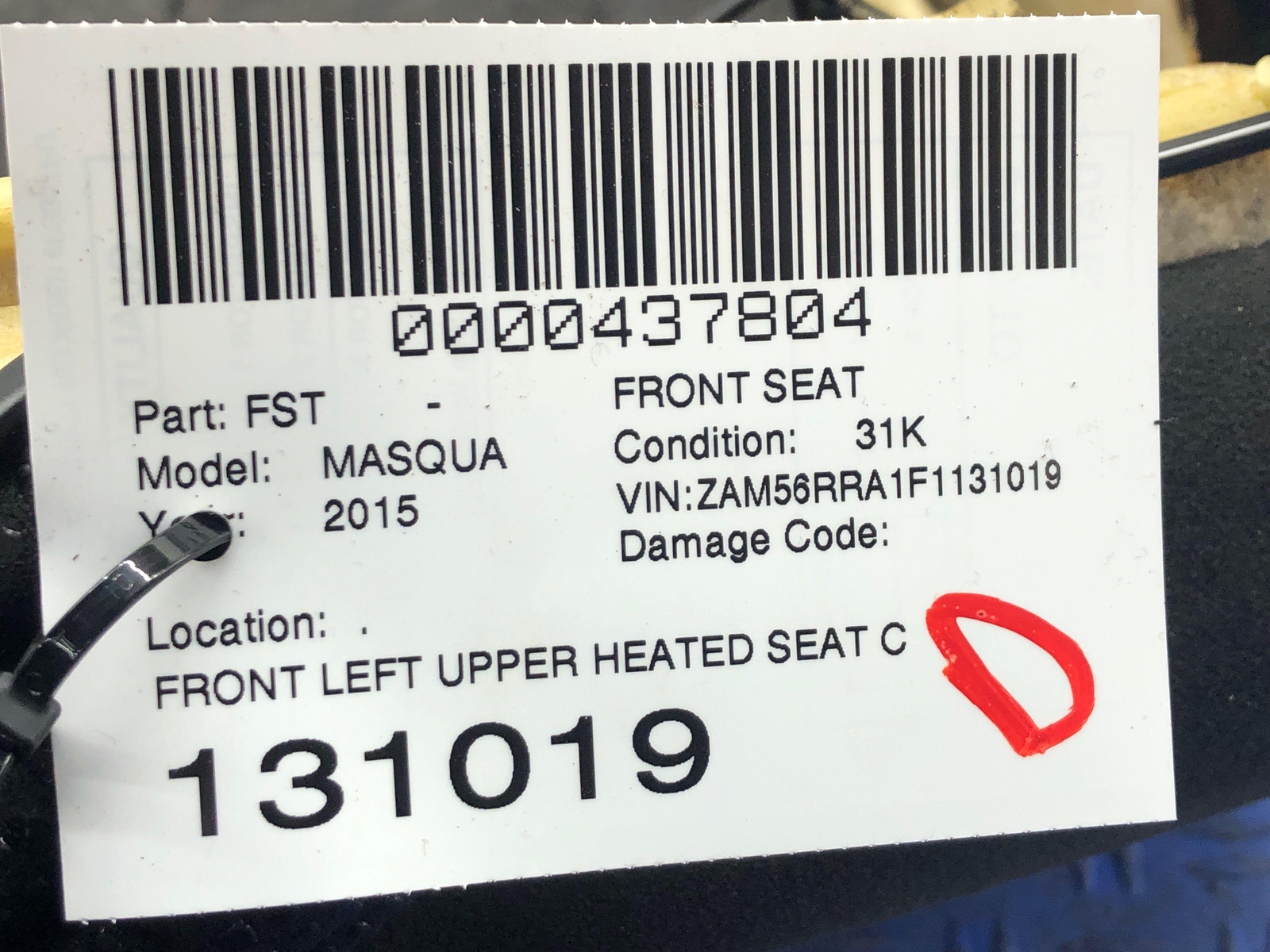 2014-2017 MASERATI QUATTROPORTE FRONT LEFT UPPER HEATED SEAT CUSHION BLACK OEM