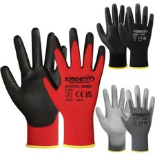 24 Pairs PREMIUM PU COATED Red Nylon Work Gloves Builders Gardening Grip MENS UK
