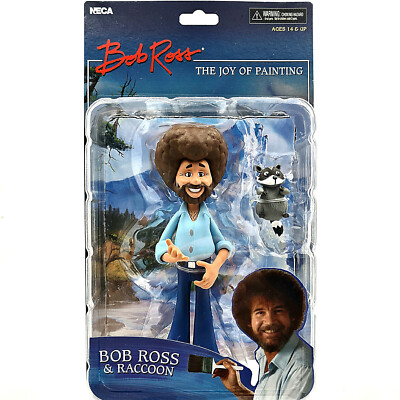 BOB ROSS FIGURE NECA THE JOY OF PAINTING TOONY RACCOON OVP NEU TV SAMMLER TOY