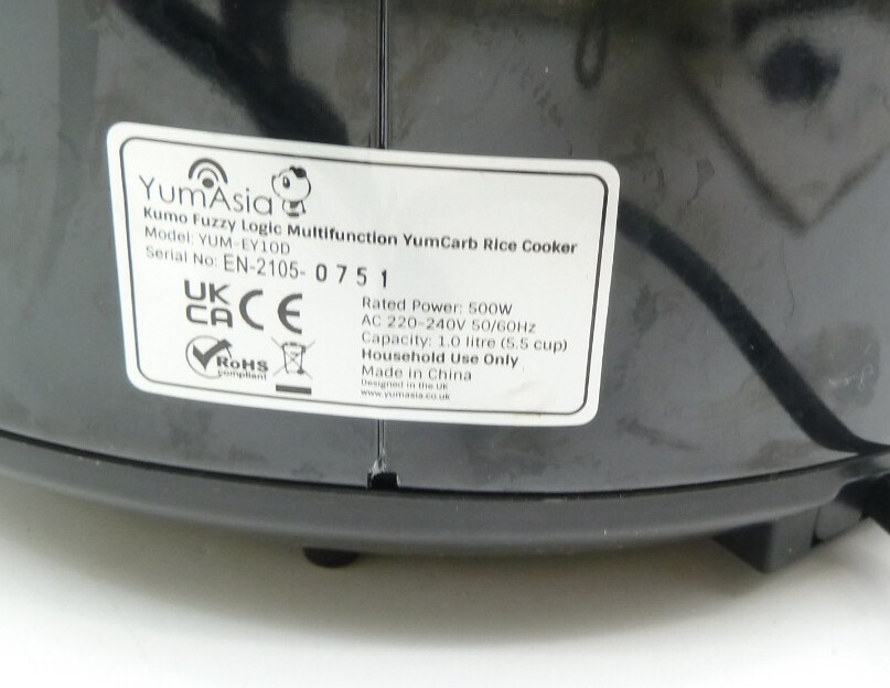 YUM ASIA BLACK KUMO YUMCARB RICE COOKER MODEL YUM EY10D & INSTRUCTION