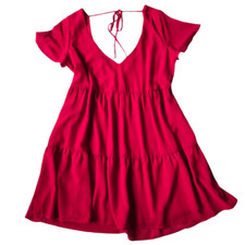 Show Me Your Mumu Cia Mini Dress Women's Medium Red Cherry Sheer Flutter Sleeve