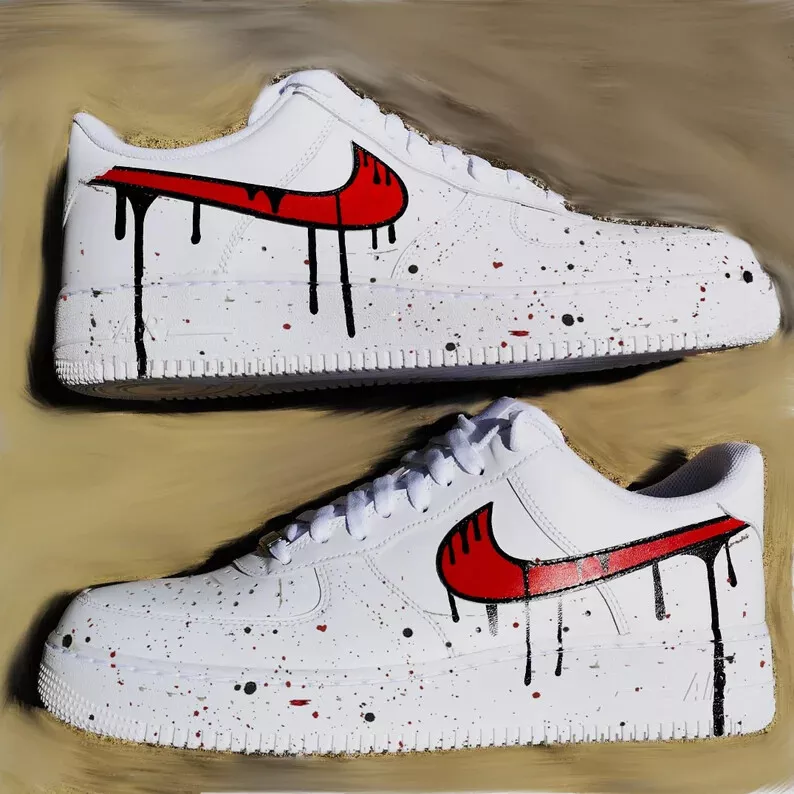 Nike Air Force 1 Custom Sneakers Blood Drip Splatter Red Black White Shoes  Fresh