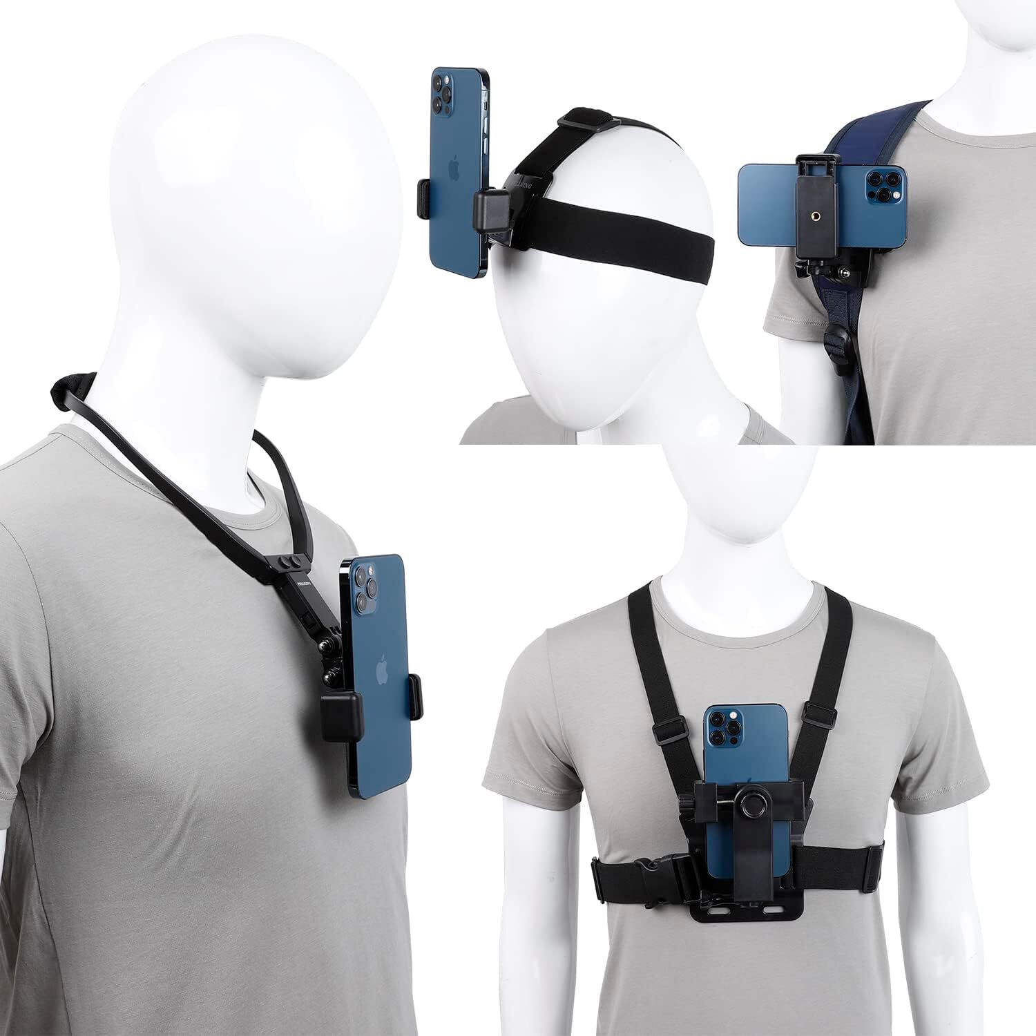 Cell Phone Mount Kit with Chest and Head Straps for Hands-Free POV Recording  