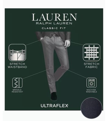 men's classic-fit microtwill ultraflex machine washable dress pants LAUREN RALPH LAUREN Ultraflex Stretch Men's Flat-Front Professional Dress Pants 42 x 30 B4HP