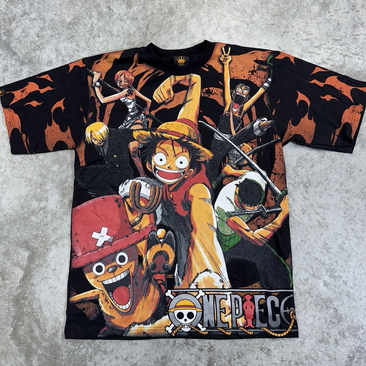 One Piece Luffy all over print t shirt mens XL black Anime