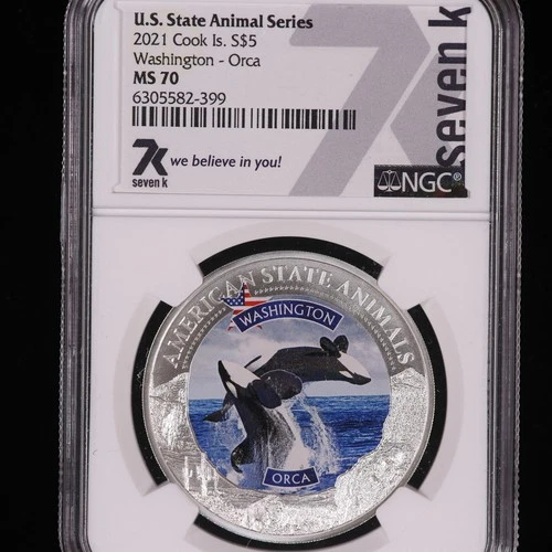 2021 COOK ISLANDS US STATE ANIMAL SERIES SILVER 1 OZ OUNCE NGC MS70 PERFECT NR!