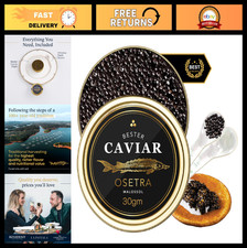Premium Osetra Sturgeon Caviar - Malossol Black Roe with Spoon - 1 oz Tin