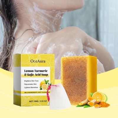 OceAura Lemon Brightening Turmeric Acid Soap Gently Cleans And Moisturizes Refre