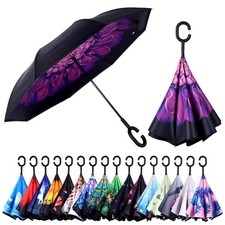 Inverted Umbrella, 49 Inch Double-Layer Vented Reverse Umbrella, Windproof Wa...