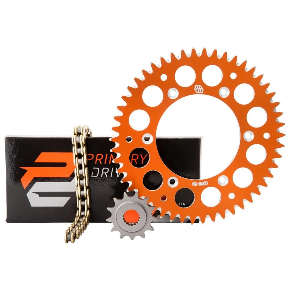 Primary Drive Alloy Kit & Gold X-Ring Chain Orange Rear Sprocket For KTM 505 Foto 3 de 3