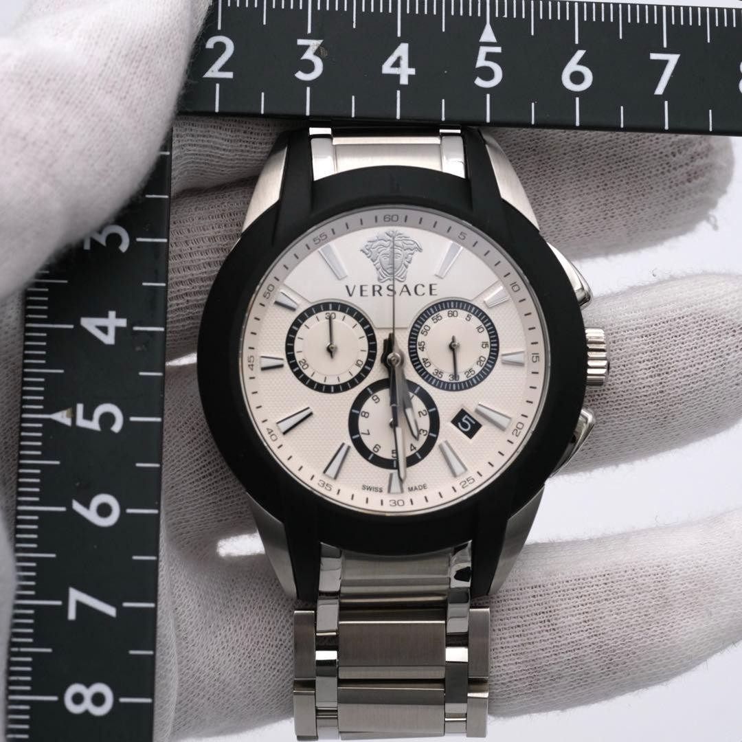 Versace Men's Chronograph Watch Silver Dial Black Rubber Bezel Stainless Steel U thumbnail 13