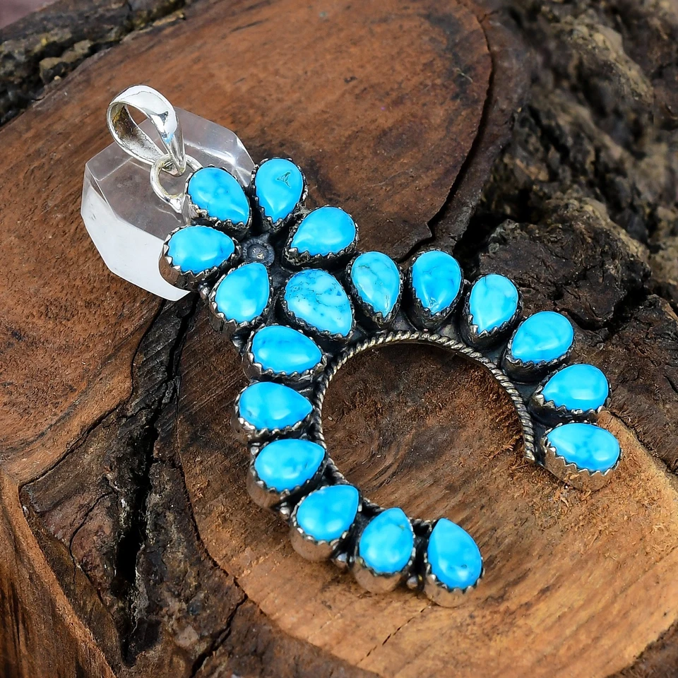 Colgante navajo hecho a mano de plata esterlina con piedras preciosas turquesa de la Bella Durmiente 3,00" Foto 4 de 4