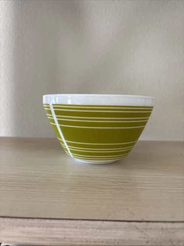 Vintage Charm Inspired By Pyrex Avocado Green Striped Glass Bowl 3 Cup .7 Liter