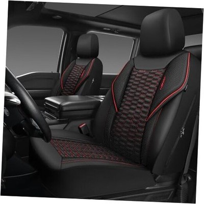 CAR PASS 3D Foam Mesh Leather Car Seat Two Front Black And Red Mesh Leather