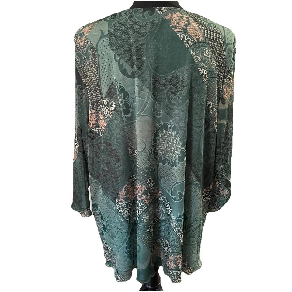 CHICO’S Talla 4 o XXL Top Verde Forrado Transparente Cuello en V Mangas 3/4 Estampado Floral Nuevo sin Etiquetas Foto 4 de 4